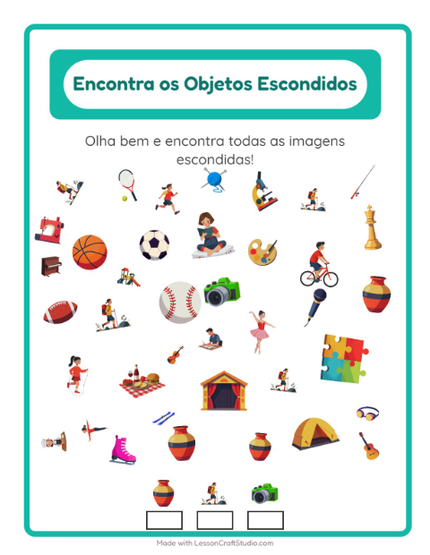 Pré-visualização da ficha de Encontre Os Objetos com Atividades para Educação infantil (pré-escola, 5-7 anos)