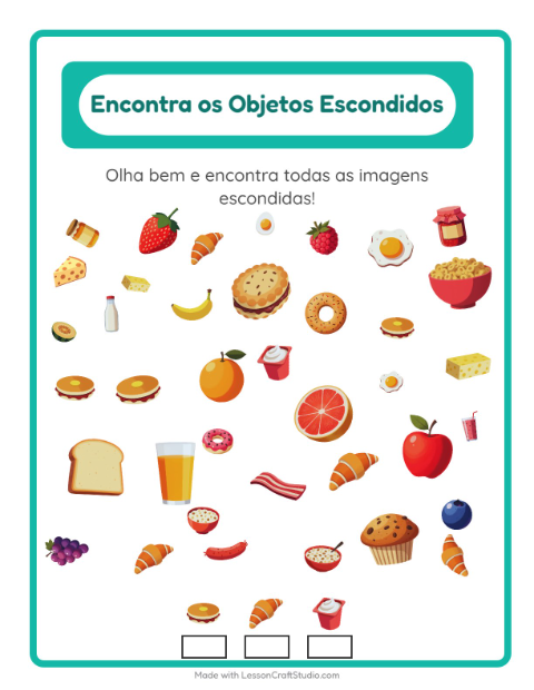 Pré-visualização da ficha de Encontre Os Objetos com Café da manhã para Educação infantil (pré-escola, 5-7 anos)