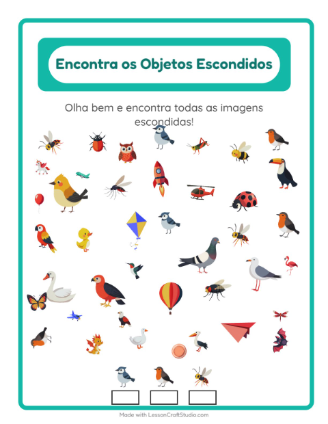 Pré-visualização da ficha de Encontre Os Objetos com Coisas que voam para Educação infantil (pré-escola, 5-7 anos)