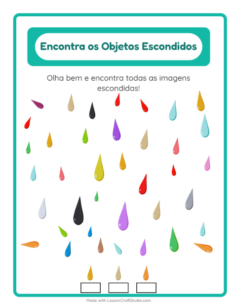 Pré-visualização da ficha de Encontre Os Objetos com Cores para Educação infantil (pré-escola, 5-7 anos)