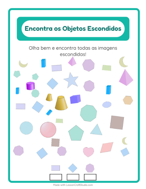 Pré-visualização da ficha de Encontre Os Objetos com Formas para Educação infantil (pré-escola, 5-7 anos)