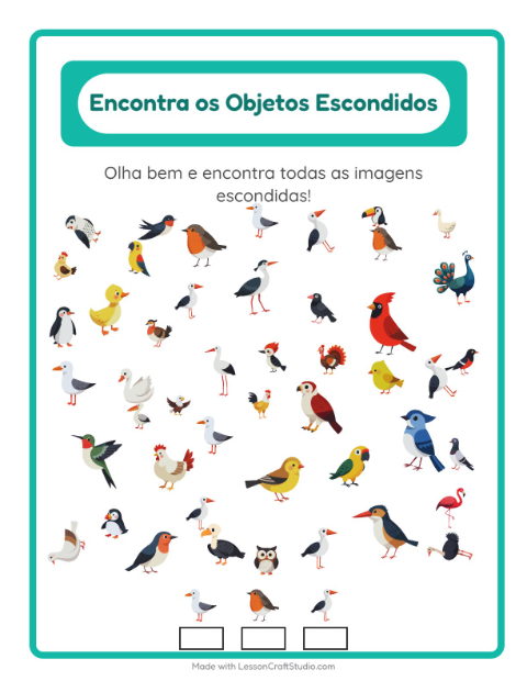 Pré-visualização da ficha de Encontre Os Objetos com Pássaros 2 para Educação infantil (pré-escola, 5-7 anos)