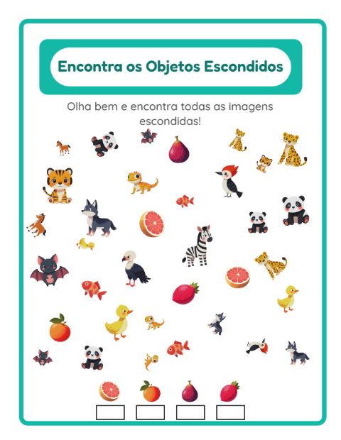 Pré-visualização da ficha de Encontre Os Objetos para Educação infantil (pré-escola, 5-7 anos)