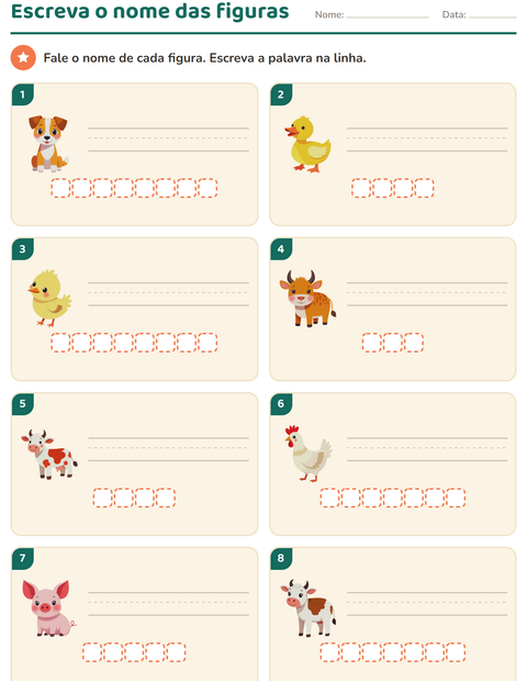 Pré-visualização da ficha de Escreva o nome da figura com Animais da fazenda para 1º ano do ensino fundamental