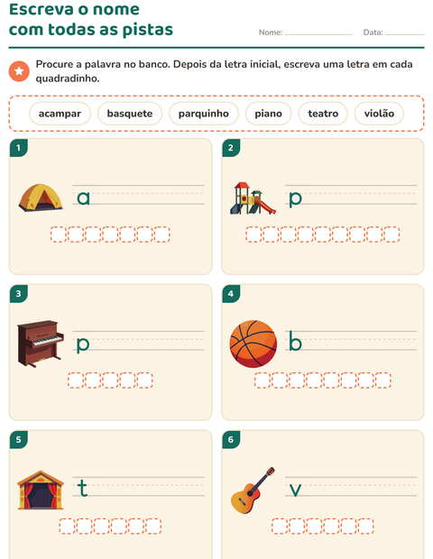 Pré-visualização da ficha de Escreva o nome da figura com Atividades para 1º ano do ensino fundamental