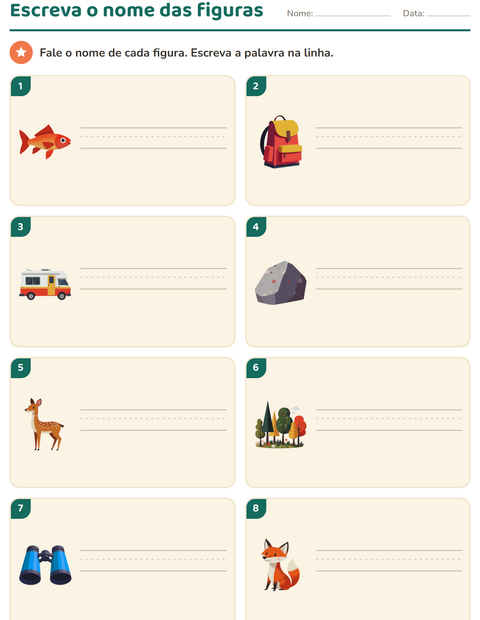 Pré-visualização da ficha de Escreva o nome da figura com Acampamento para 1º ano do ensino fundamental