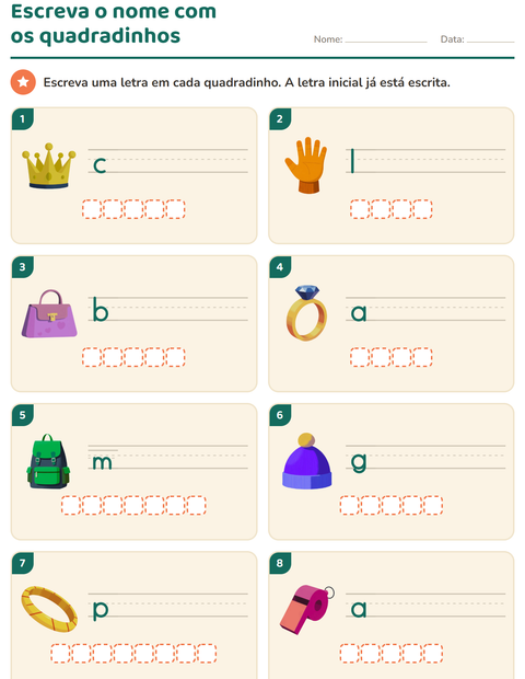 Pré-visualização da ficha de Escreva o nome da figura com Acessórios para 1º ano do ensino fundamental