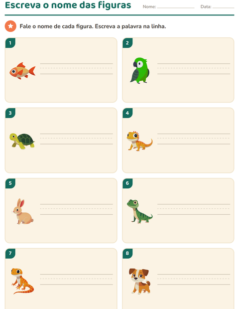 Pré-visualização da ficha de Escreva o nome da figura com Animais de estimação para 1º ano do ensino fundamental