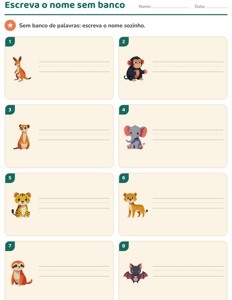 Pré-visualização da ficha de Escreva o nome da figura com Animais do zoológico para 1º ano do ensino fundamental