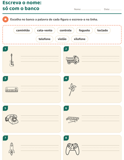 Pré-visualização da ficha de Escreva o nome da figura com Brinquedos PB 2 para 1º ano do ensino fundamental