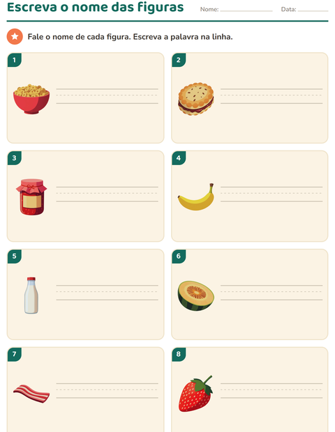 Pré-visualização da ficha de Escreva o nome da figura com Café da manhã para 1º ano do ensino fundamental