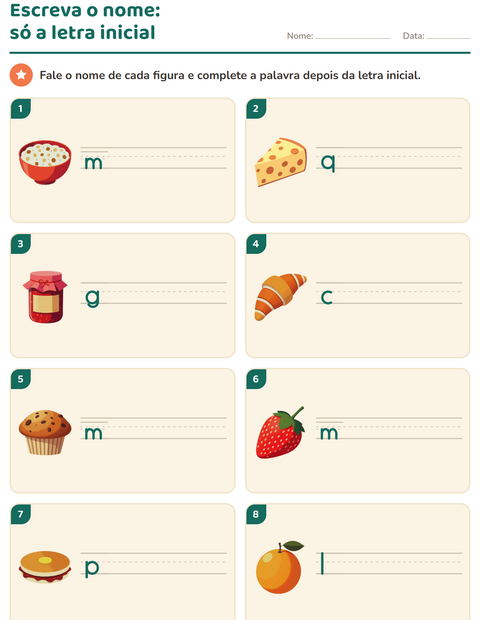 Pré-visualização da ficha de Escreva o nome da figura com Café da manhã para 1º ano do ensino fundamental