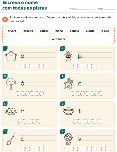 Pré-visualização da ficha de Escreva o nome da figura com Casa e Natureza PB para 1º ano do ensino fundamental