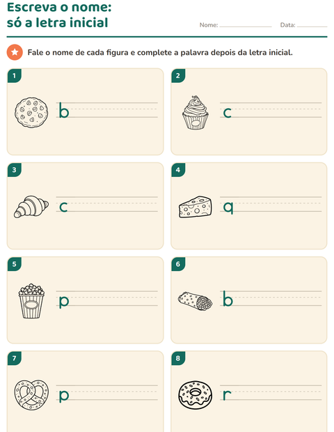 Pré-visualização da ficha de Escreva o nome da figura com Comida PB para 1º ano do ensino fundamental