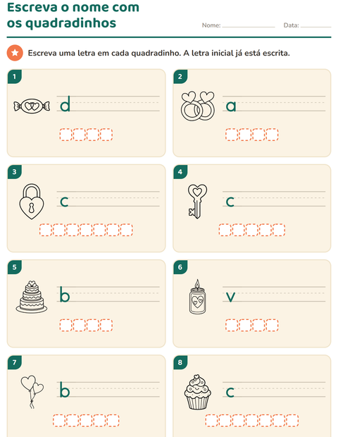 Pré-visualização da ficha de Escreva o nome da figura com Dia dos Namorados PB para 1º ano do ensino fundamental