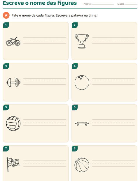 Pré-visualização da ficha de Escreva o nome da figura com Esportes PB para 1º ano do ensino fundamental
