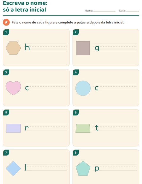 Pré-visualização da ficha de Escreva o nome da figura com Formas para 1º ano do ensino fundamental