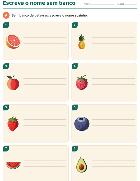 Pré-visualização da ficha de Escreva o nome da figura com Frutas para 1º ano do ensino fundamental