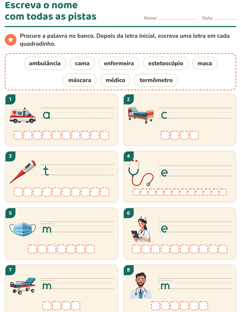 Pré-visualização da ficha de Escreva o nome da figura com Hospital para 1º ano do ensino fundamental