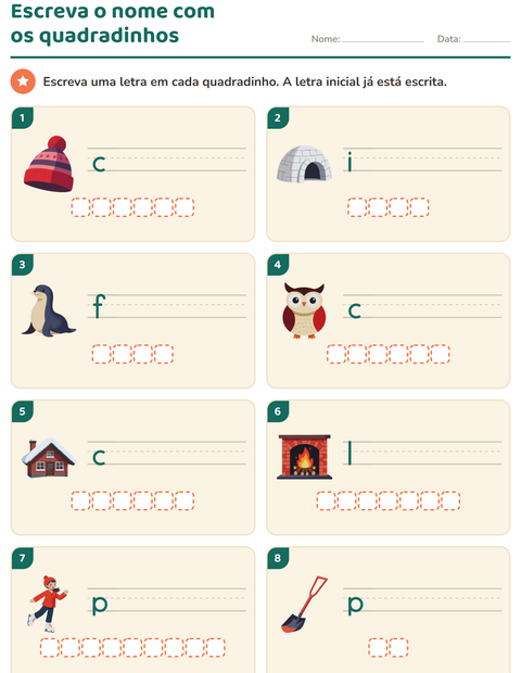 Pré-visualização da ficha de Escreva o nome da figura com Inverno para 1º ano do ensino fundamental