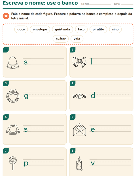 Pré-visualização da ficha de Escreva o nome da figura com Natal P&B para 1º ano do ensino fundamental
