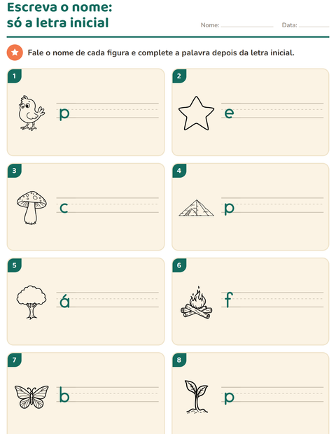 Pré-visualização da ficha de Escreva o nome da figura com Natureza PB para 1º ano do ensino fundamental