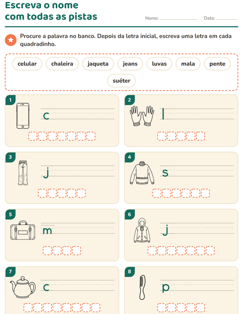 Pré-visualização da ficha de Escreva o nome da figura com Objetos PB para 1º ano do ensino fundamental