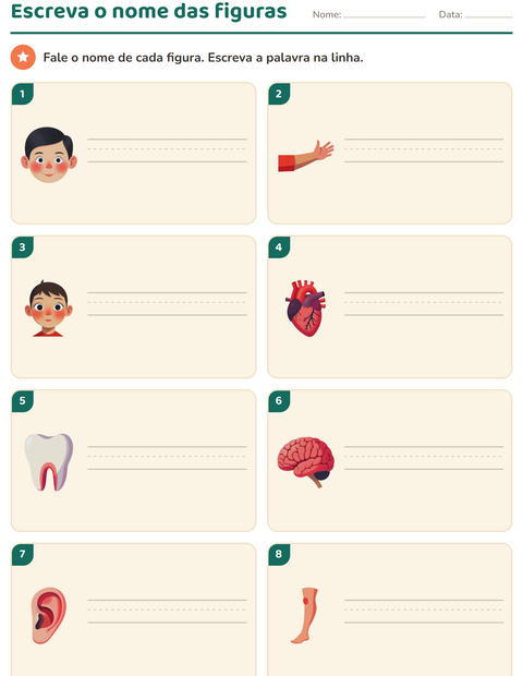 Pré-visualização da ficha de Escreva o nome da figura com Partes do corpo para 1º ano do ensino fundamental