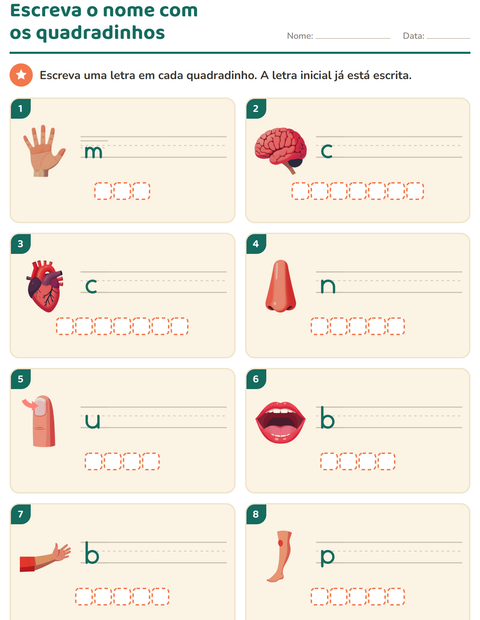 Pré-visualização da ficha de Escreva o nome da figura com Partes do corpo para 1º ano do ensino fundamental