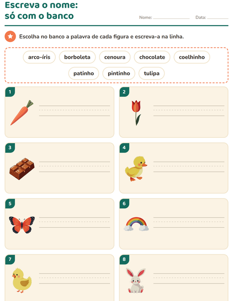 Pré-visualização da ficha de Escreva o nome da figura com Páscoa para 1º ano do ensino fundamental