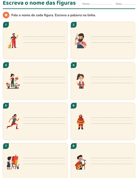 Pré-visualização da ficha de Escreva o nome da figura com Profissões para 1º ano do ensino fundamental