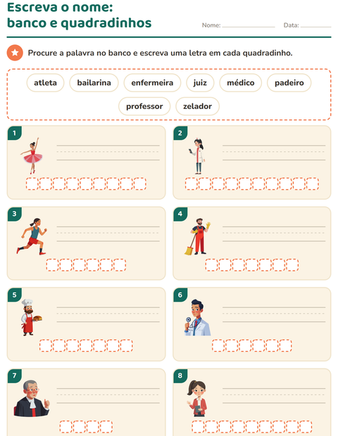 Pré-visualização da ficha de Escreva o nome da figura com Profissões para 1º ano do ensino fundamental