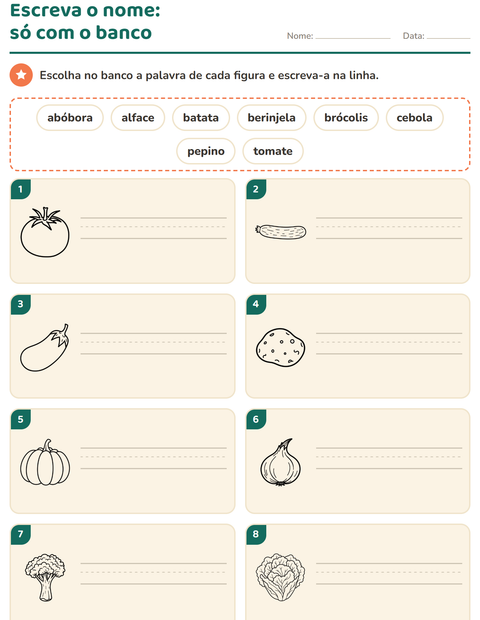 Pré-visualização da ficha de Escreva o nome da figura com Vegetais PB para 1º ano do ensino fundamental