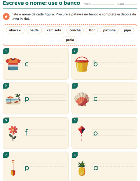 Pré-visualização da ficha de Escreva o nome da figura com Verão para 1º ano do ensino fundamental