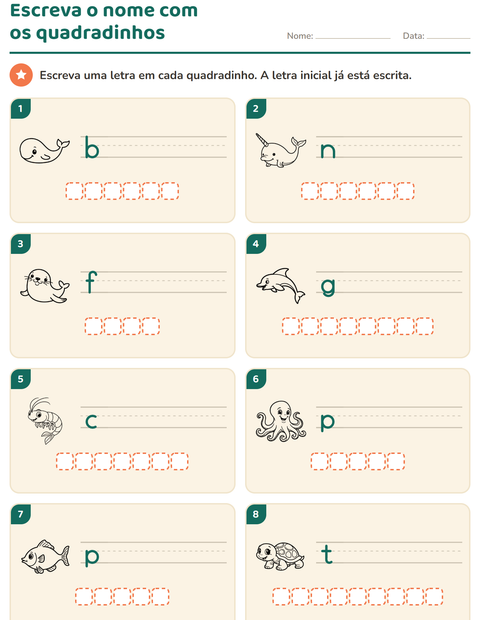 Pré-visualização da ficha de Escreva o nome da figura com Vida marinha PB 2 para 1º ano do ensino fundamental