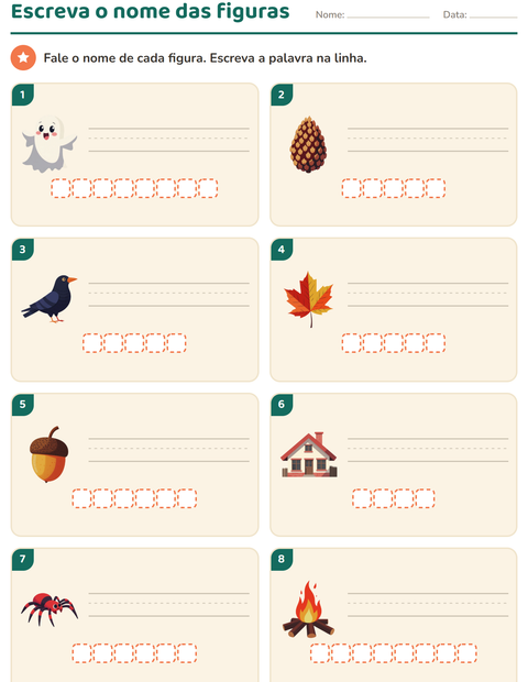 Pré-visualização da ficha de Escreva o nome da figura com Diversos para 1º ano do ensino fundamental