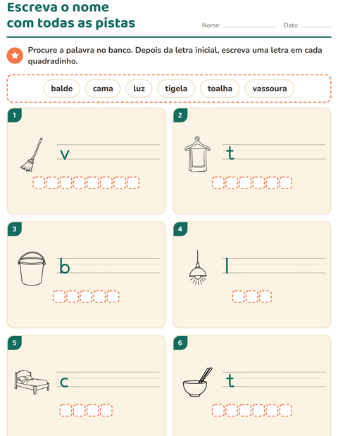 Pré-visualização da ficha de Escreva o nome da figura com Doméstico PB para 1º ano do ensino fundamental