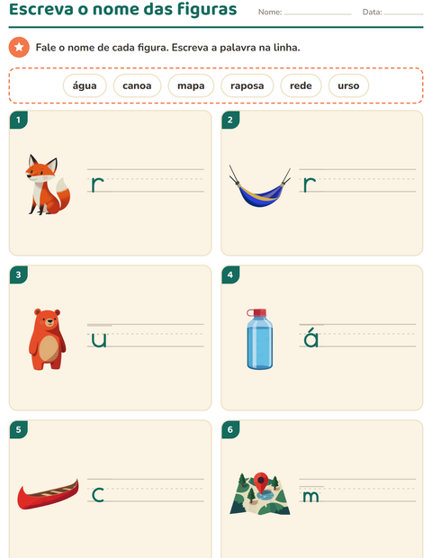 Pré-visualização da ficha de Escreva o nome da figura com Acampamento para 1º ano do ensino fundamental