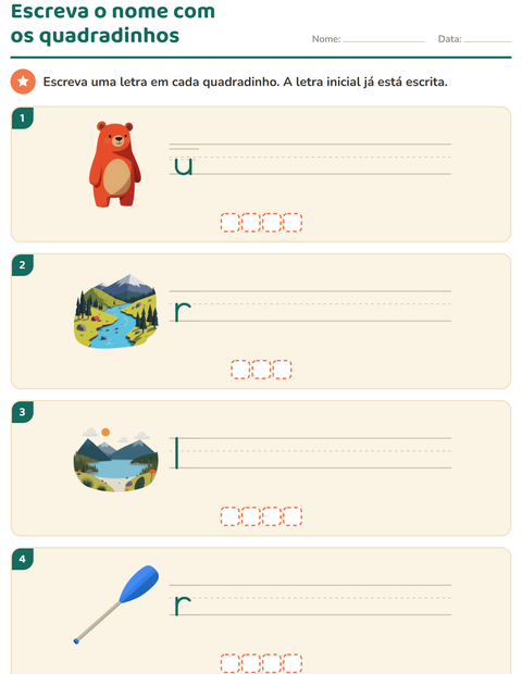 Pré-visualização da ficha de Escreva o nome da figura com Acampamento para 1º ano do ensino fundamental