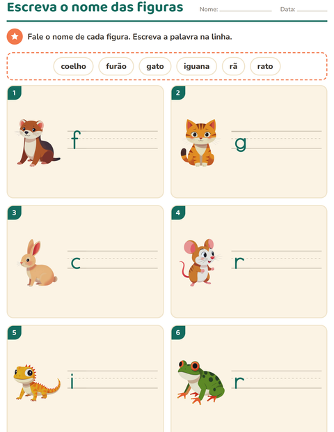 Pré-visualização da ficha de Escreva o nome da figura com Animais de estimação para 1º ano do ensino fundamental