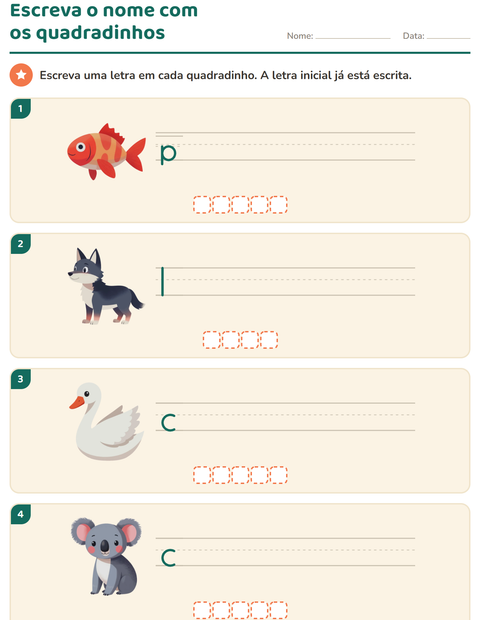 Pré-visualização da ficha de Escreva o nome da figura com Animais para 1º ano do ensino fundamental