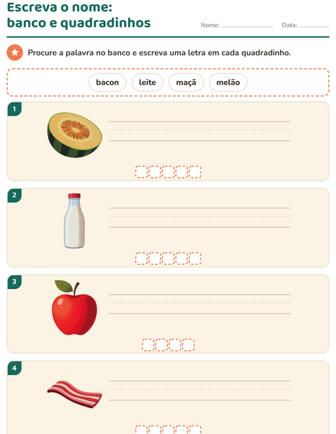 Pré-visualização da ficha de Escreva o nome da figura com Café da manhã para 1º ano do ensino fundamental