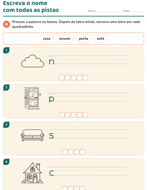 Pré-visualização da ficha de Escreva o nome da figura com Casa e Natureza PB para 1º ano do ensino fundamental