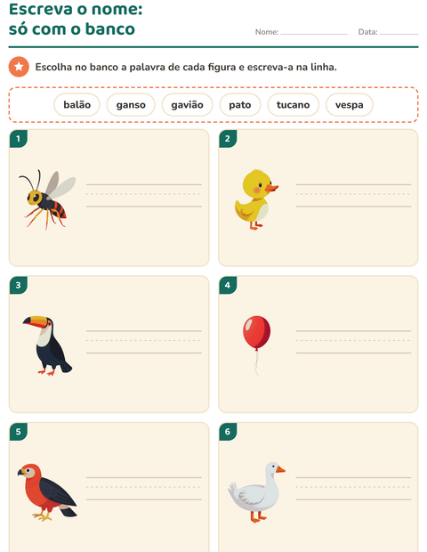 Pré-visualização da ficha de Escreva o nome da figura com Coisas que voam para 1º ano do ensino fundamental
