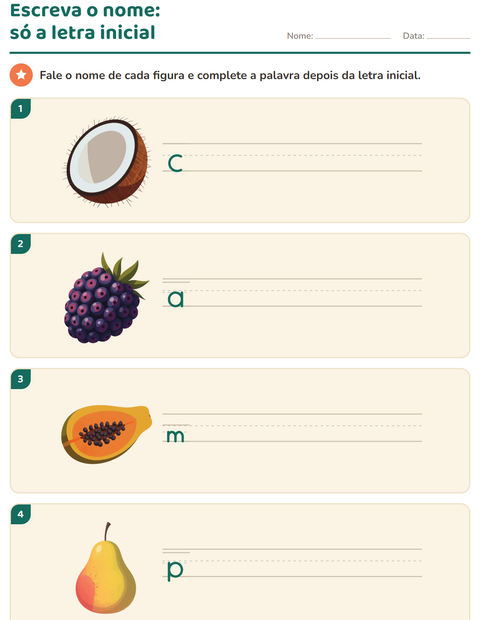 Pré-visualização da ficha de Escreva o nome da figura com Frutas para 1º ano do ensino fundamental