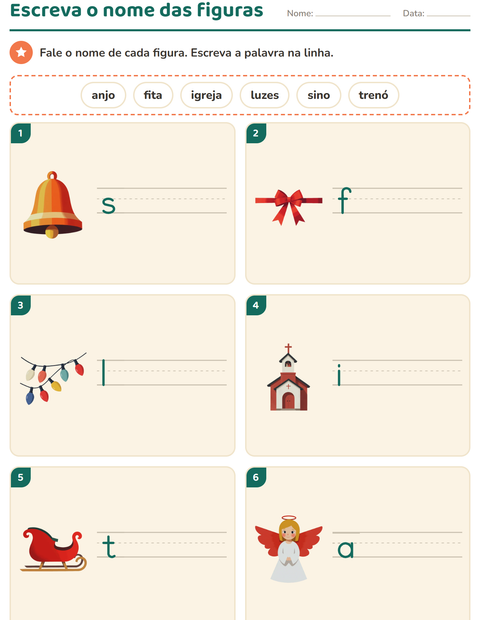 Pré-visualização da ficha de Escreva o nome da figura com Natal para 1º ano do ensino fundamental