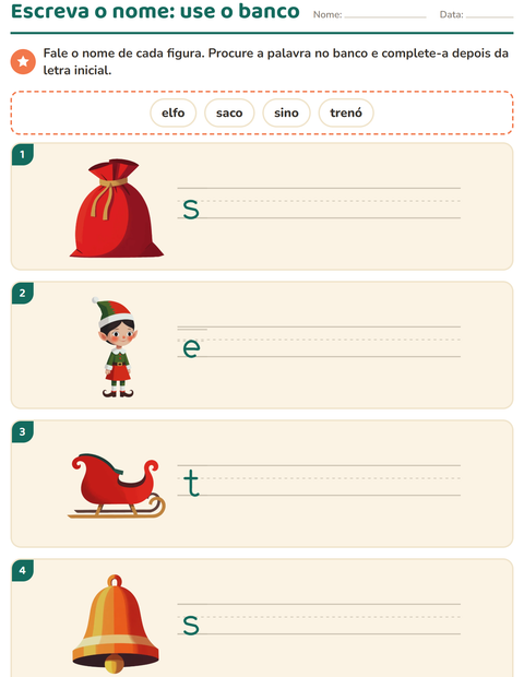 Pré-visualização da ficha de Escreva o nome da figura com Natal para 1º ano do ensino fundamental