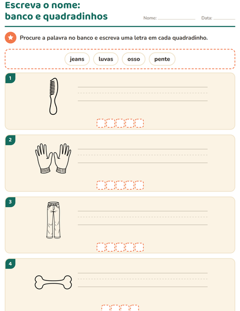 Pré-visualização da ficha de Escreva o nome da figura com Objetos PB para 1º ano do ensino fundamental