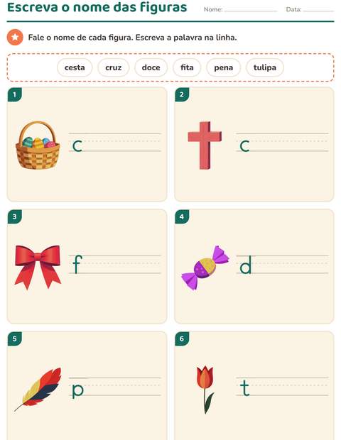 Pré-visualização da ficha de Escreva o nome da figura com Páscoa para 1º ano do ensino fundamental