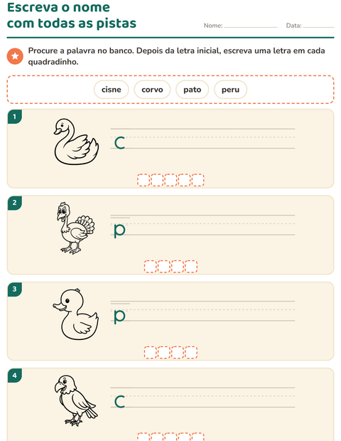 Pré-visualização da ficha de Escreva o nome da figura com Pássaros P&B 2 para 1º ano do ensino fundamental